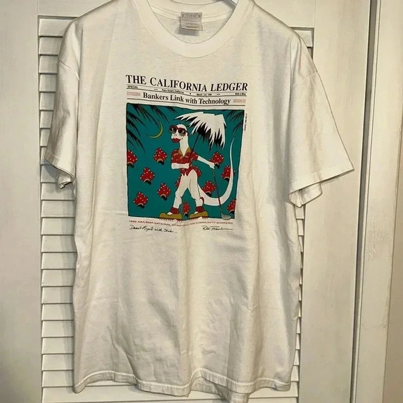 VTG unisex hanes beefy t white tshirt the california ledger XL Year Bankers 1996 - Picture 1 of 5